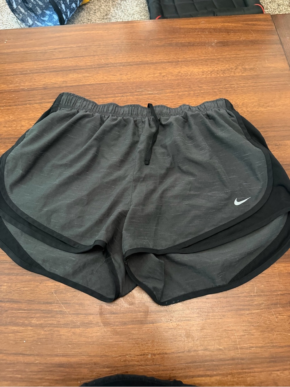 Nike Women's Dark Gray Layered Athletic Shorts with Black Trim